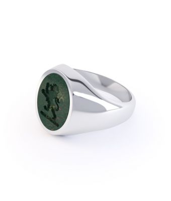Platinum Bloodstone Oval Stone Set Signet Ring